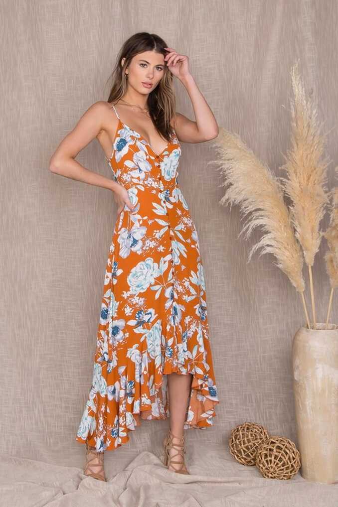 Front buttons floral maxi - Minit Fashion