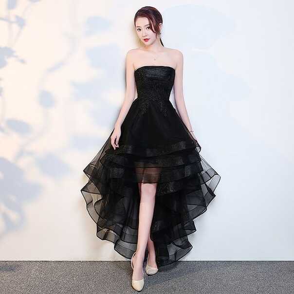 Front short back long black tuxedo party evening dress