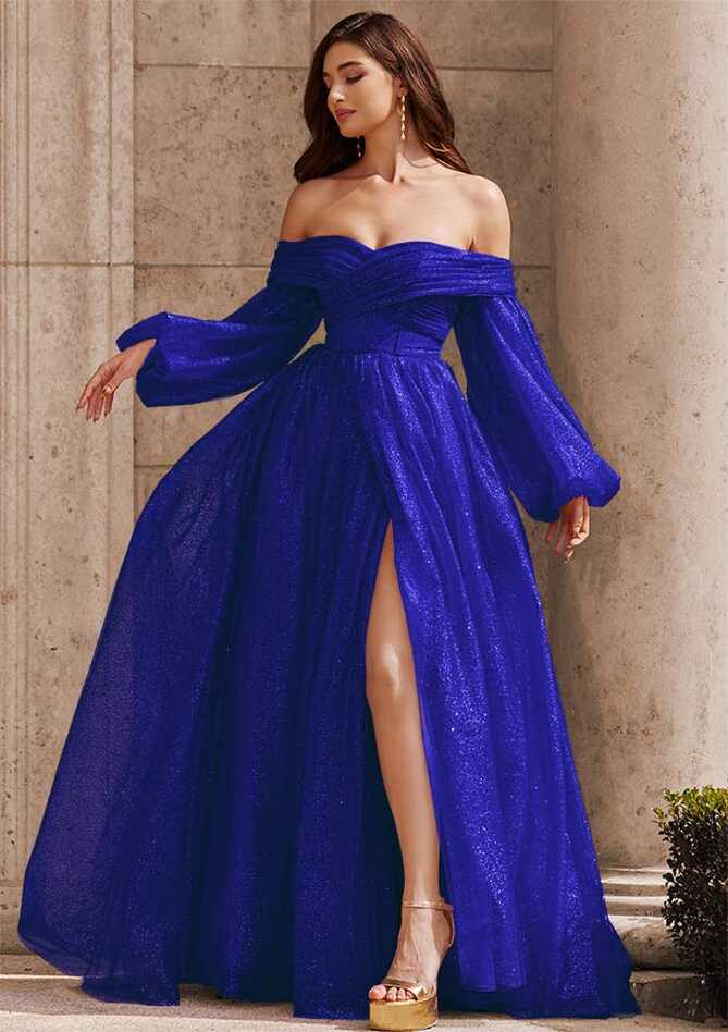 Full Long Sleeve Royal Blue Short and Long Formal Dresses, Custom ...