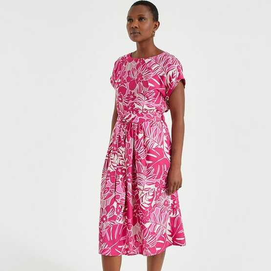 Full mid-length dress in recycled floral print, pink print, Anne ...