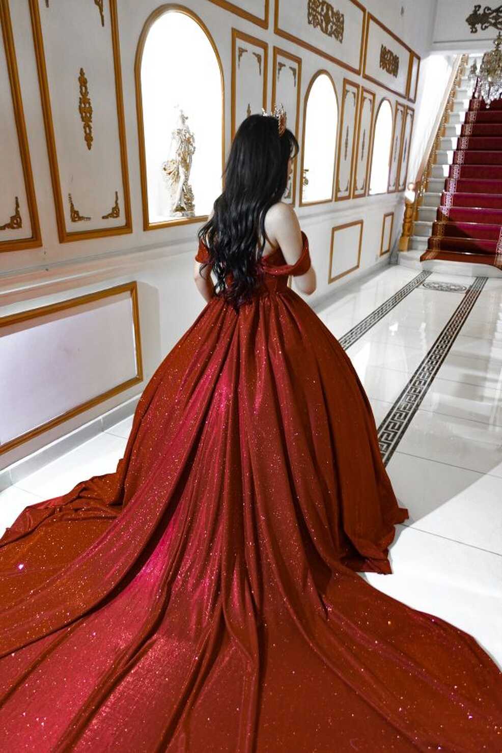 Gülşah Evecen Special Design Red Glitter Princess Dress - Trendyol