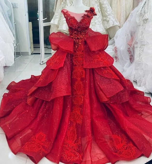 G120, Wine Red Embroidery Princess Big ball Gown (SIZE ALL)pp ...