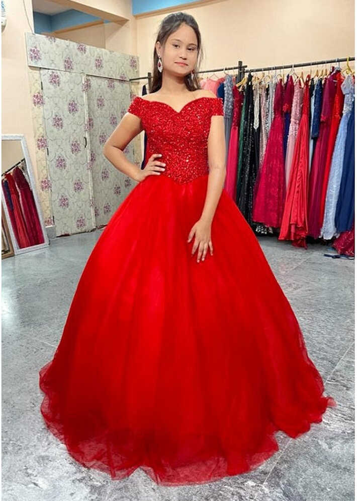 G535, Red Luxury Off Shoulder Ball Gown, Size (XS-30 to L-38 ...