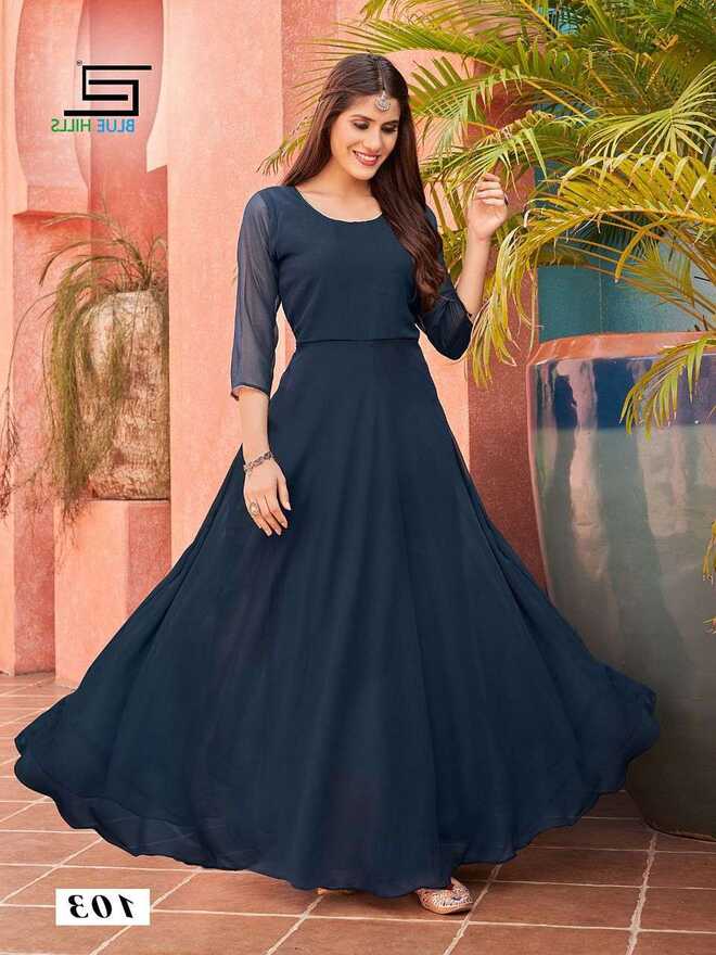 GINISHA BY BLUE HILLS BRAND GEORGETTE WITH INNER PLAN LONG GOWN ...