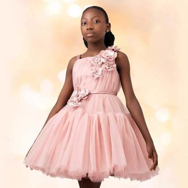 GIRLS PINK CHIFFON PARTY DRESS