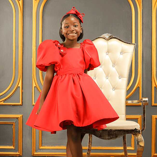 GIRLS RED SATIN BALL DRESS