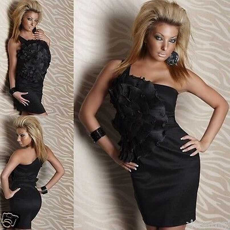 GORGEOUS ELEGANT EVENING COCKTAIL PARTY ONE SHOULDER BODYCON BLACK ...