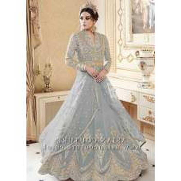 GREY INDIAN MAXI EVENING WEDDING DRESS