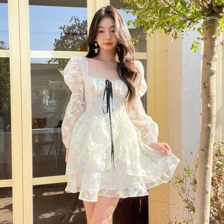 GUANGUAN Spring Vintage Floral Dress Women Casual Korean Party ...