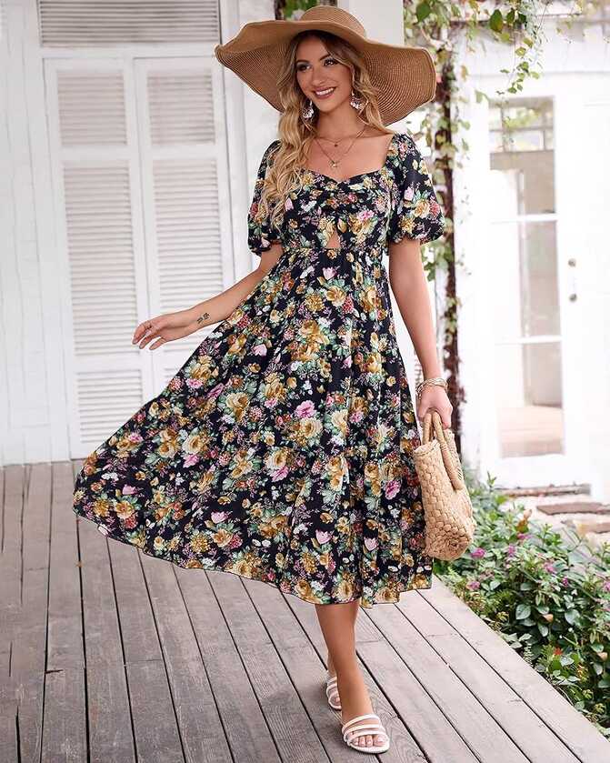 GXYMYJH Summer Dress Women Knee Length Women Floral Dress Short ...