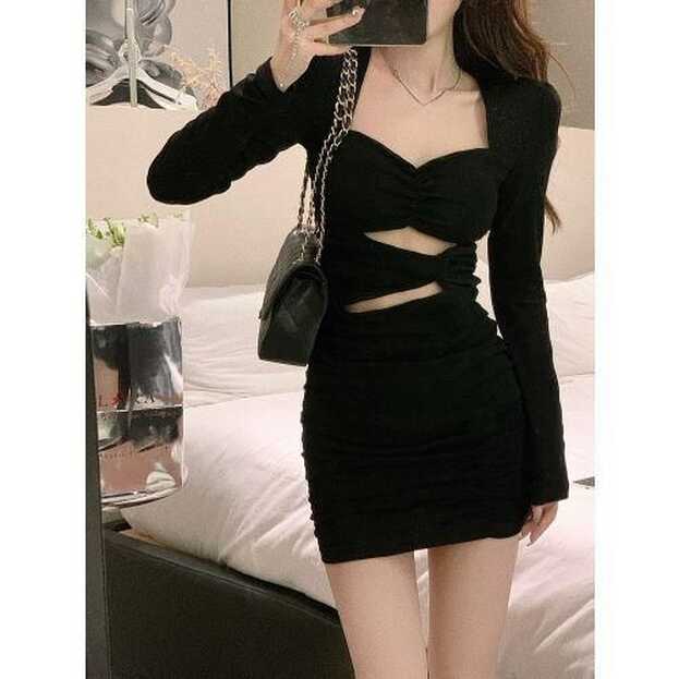 Generic Black Bodycon Dress Women Autumn Long Sleeve Short Party ...