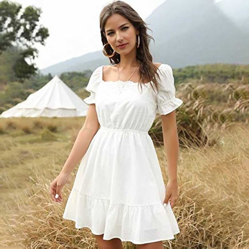 Generic Brands Casual Summer Square Collar Ruffle Dress Women&#39;s ...