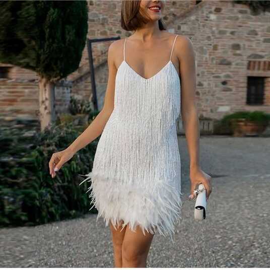 Generic Sexy Tassel Sequins Feather Mini Dress Women Spaghetti ...