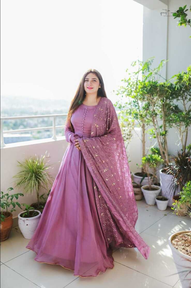 Georgette Embroidered Designer Gown For Women, Pink at Rs 1500 in ...