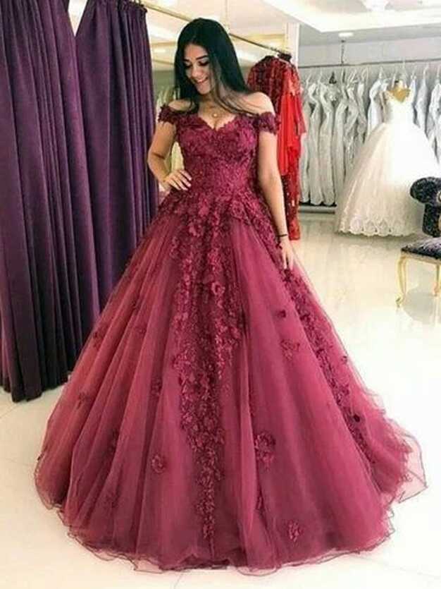 Georgette Embroidered Ladies Off Shoulder Engagement Gown, Red at ...