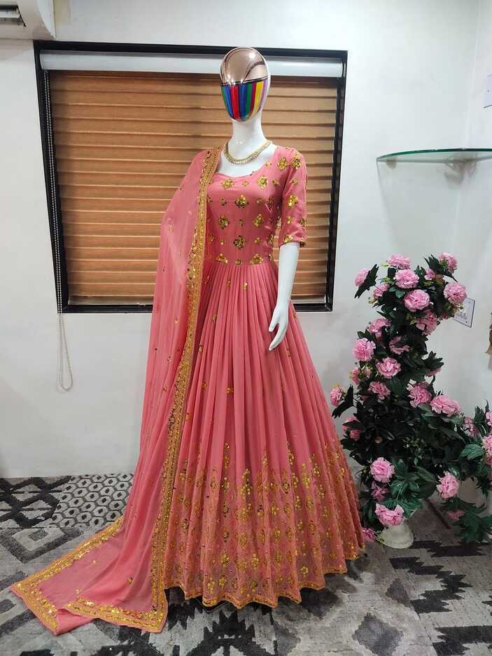 Georgette Embroidered Party Wear Gown, 2 Colour at Rs 1320 in Surat