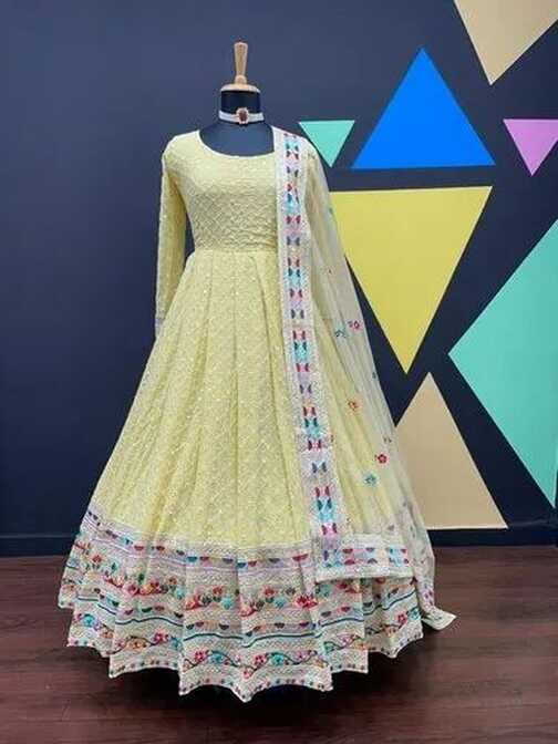 Georgette Embroidered Wedding Indian Gown, Round at Rs 2400 in Surat