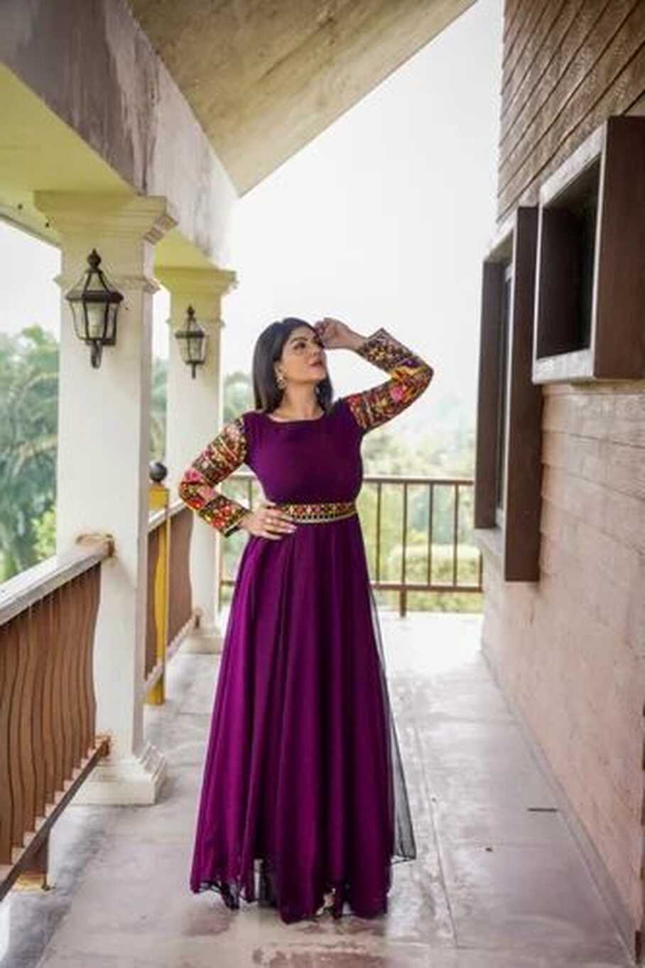 Georgette Embroidered new designer party wear gown, purple at Rs ...