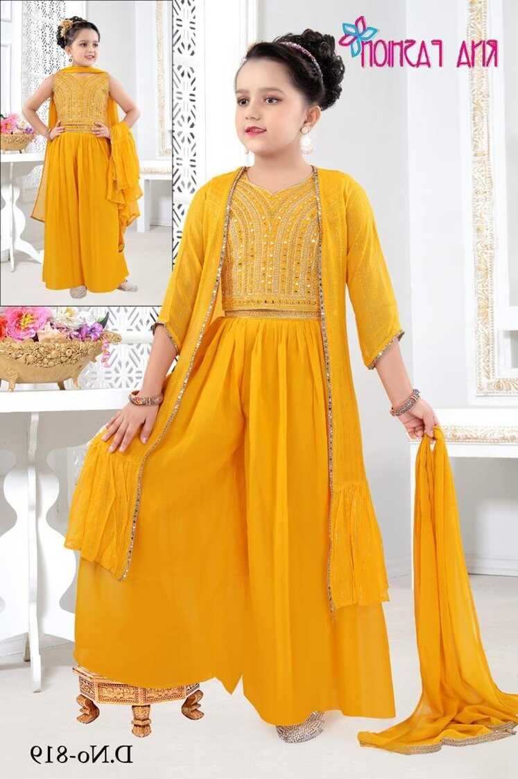 Georgette Mustard Yellow(base) Girls Party Wear Sharara Crop Top ...