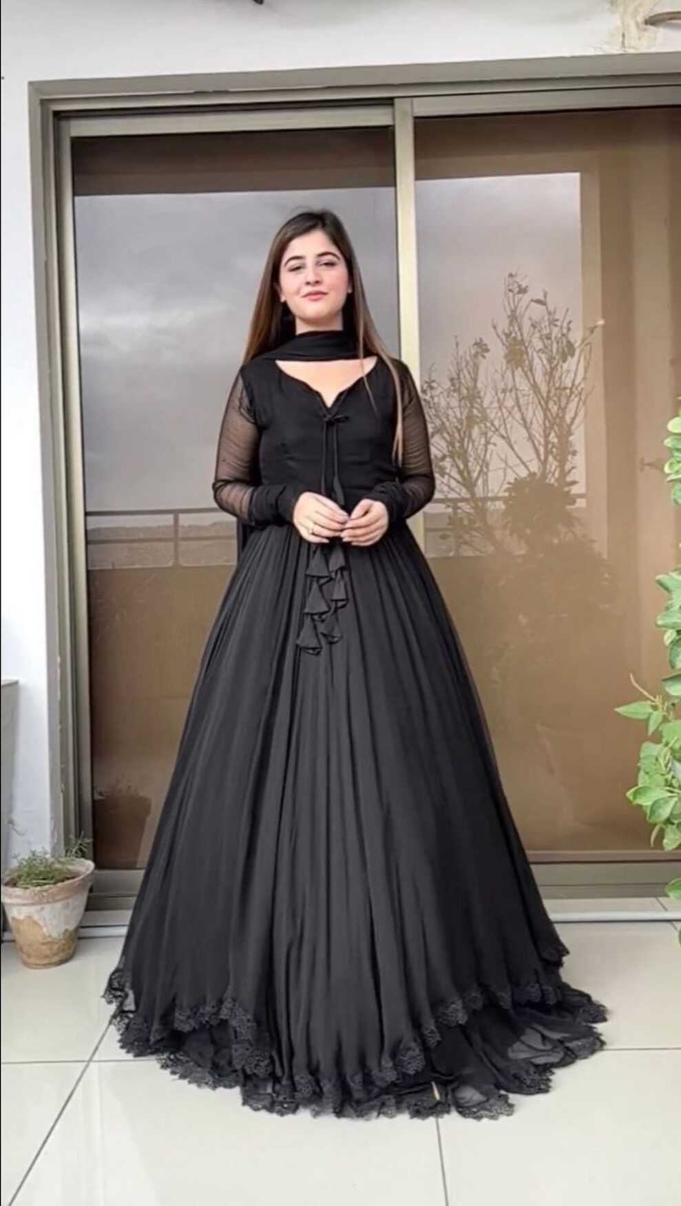 Georgette Plain New Latest Designer Fancy Long Gown, Black at Rs ...