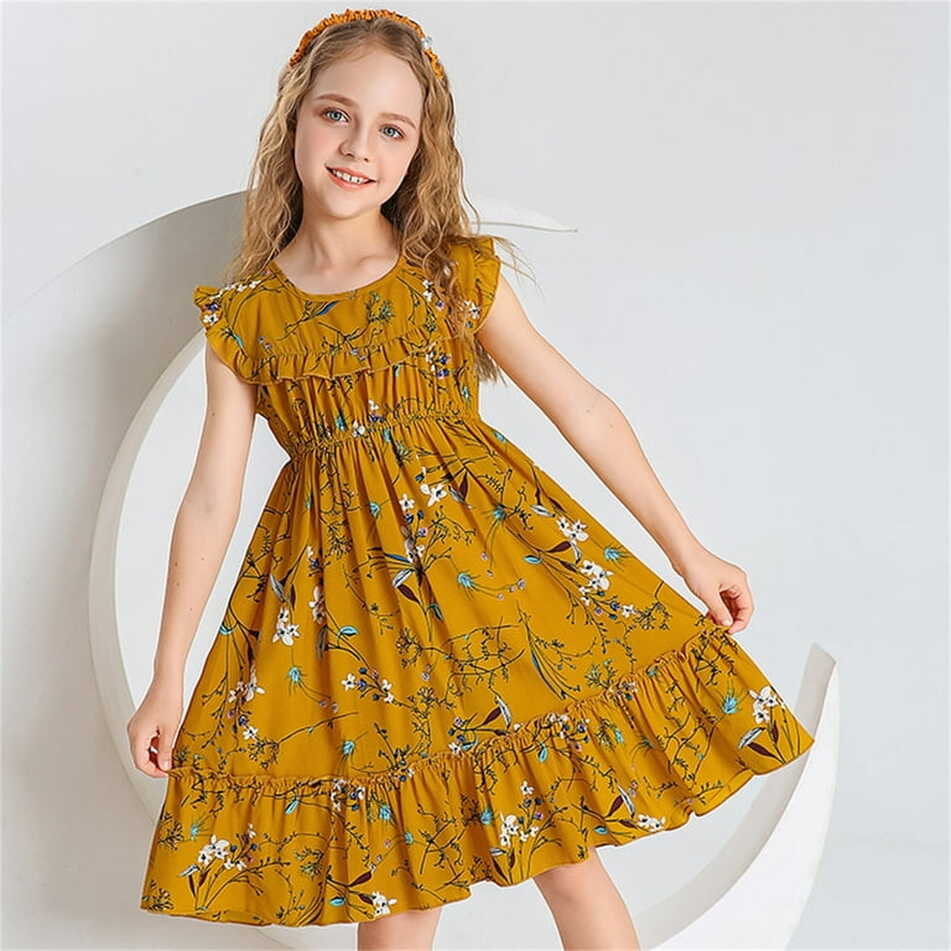 Girl&#39;s Casual Dress Summer Scoop Neck Sleeveless Flowy Print Plain ...