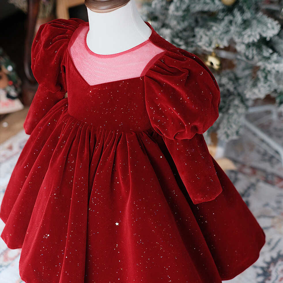 Girl Christmas Dress Flower Girl Dress Toddler Puff Sleeves Red ...