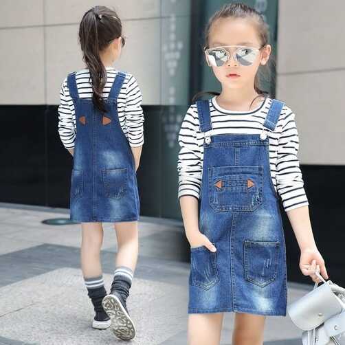 Girl Cowboy Suspender Dress Girls Denim Strap Dress Jean Sundress ...