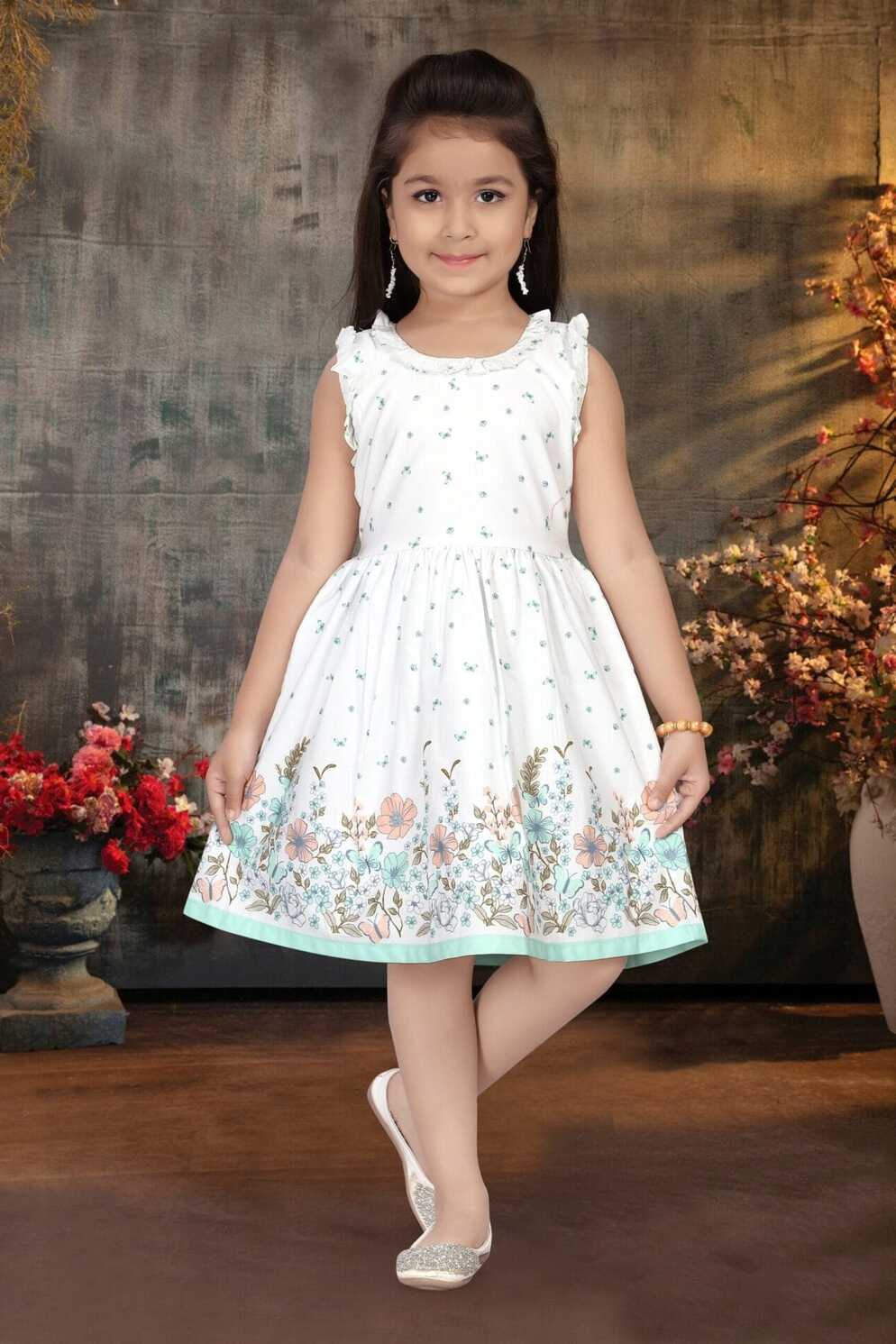 Girl Dress Knee Length Frock Floral Prints Girls Flutter Wings ...