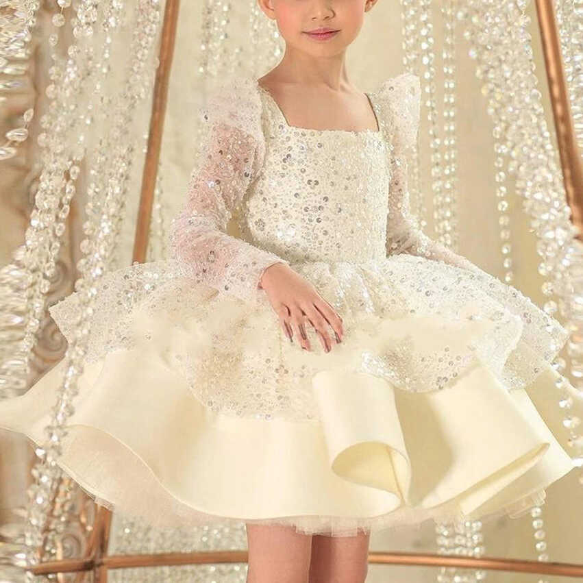 Girl Formal Dresses Autumn Cute Pageant Sequins Long Sleeve ...