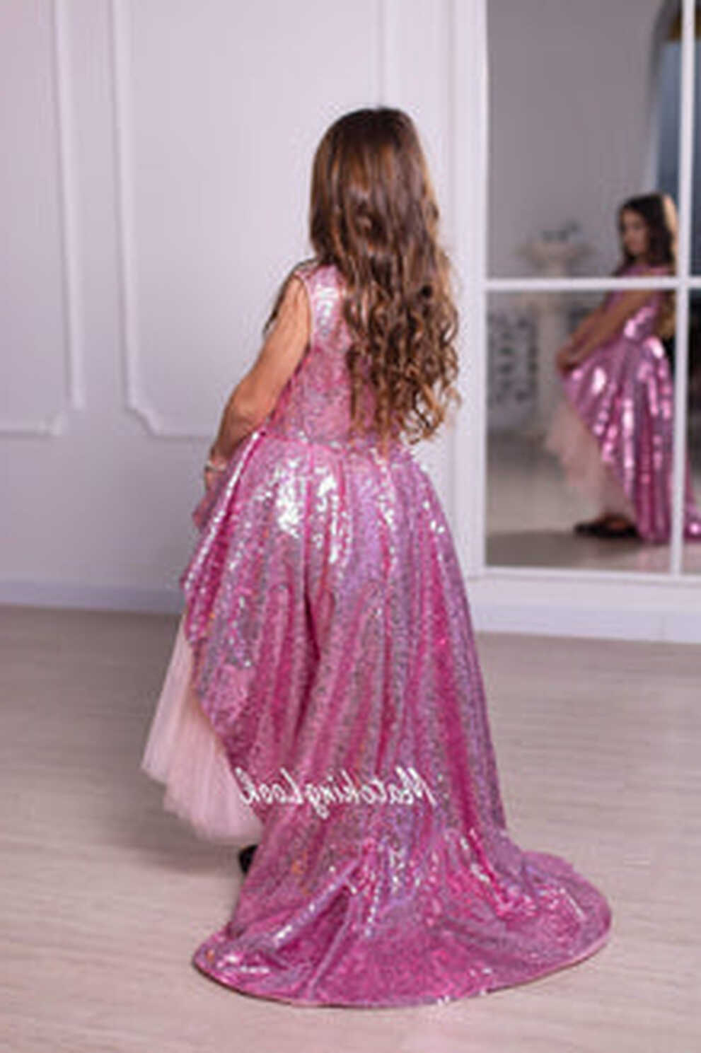 Girl Princess Dress, Pink Sequin Dress, Flower Girl Dress, Train Dress