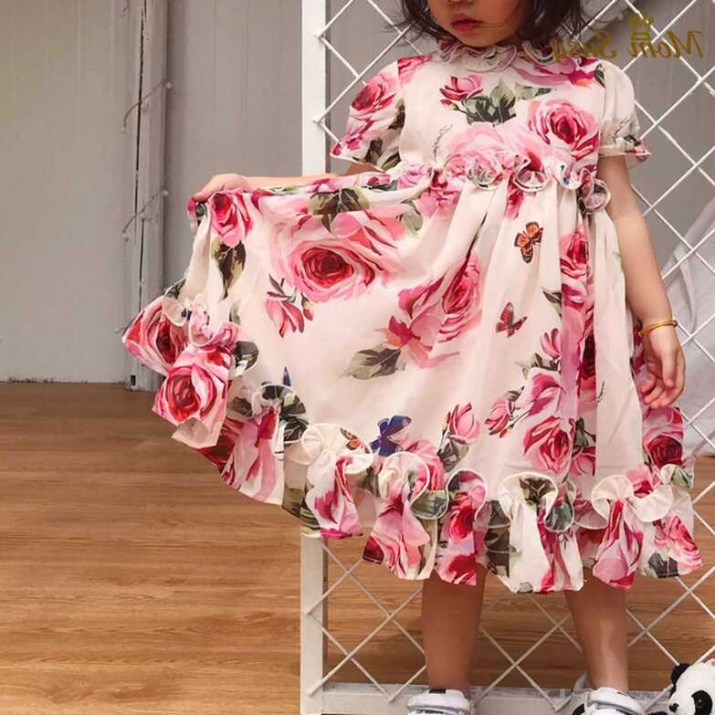 Girl Princess Dress Chiffon 3D Rose Puff Sleeve Infant Toddler ...