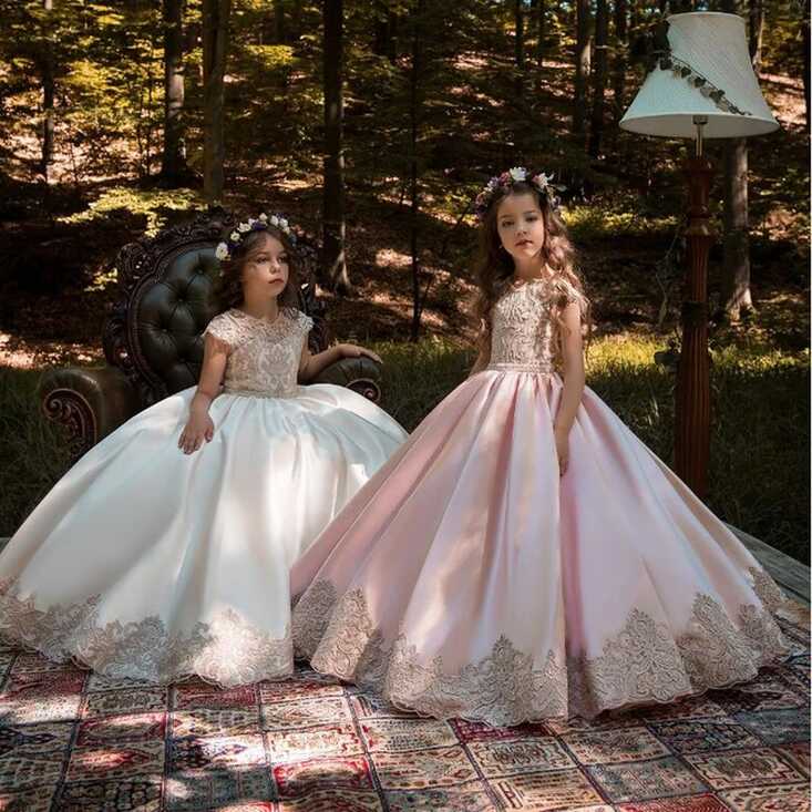 Girl Princess Wedding Dress Girls Party Lace Pink White Dress Kids ...