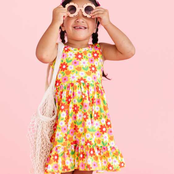 Girls&#39; Sleeveless Twirl Dress - Neon Floral – Little Stocking Company