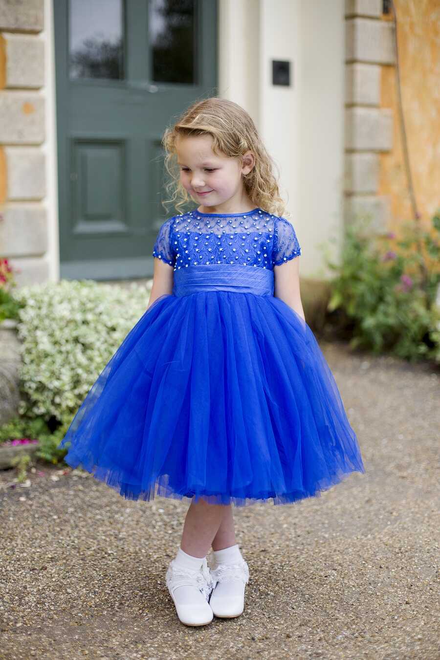 Girls &amp; Baby Girls Royal Blue Princess dress with short sleeves by ...