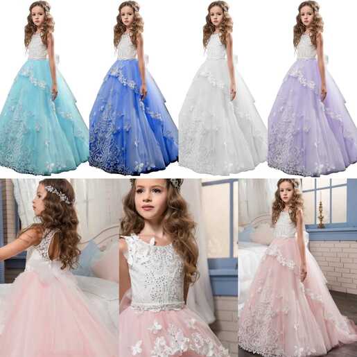 Girls Ball Gown Dress Wedding Princess Bridesmaid Party Prom ...