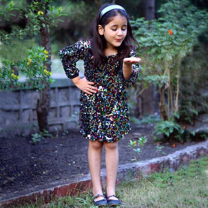 Girls Black Sequin Dress - 4-5 Years