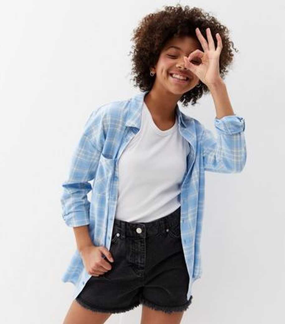 Girls Blue Check Long Sleeve Shirt | New Look