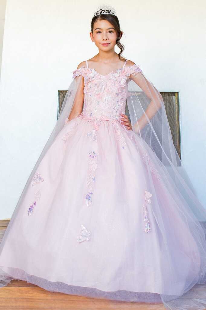 Girls Butterfly Cape Sleeve Gown by Cinderella Couture 8075 – ABC ...