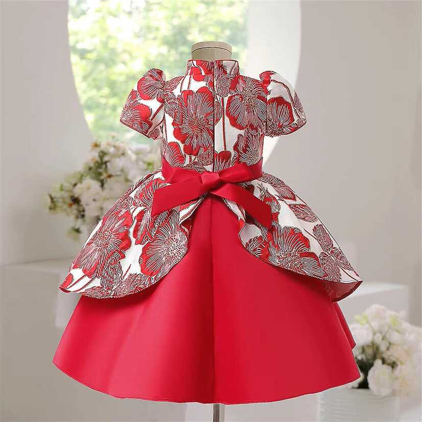 Girls Cheongsam Floral Dress Short Sleeve Ball Gown Wedding Party ...