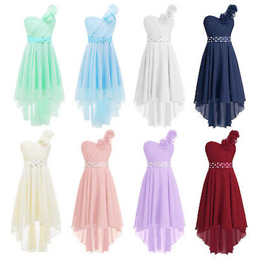 Girls Chiffon One Shoulder Flowers Bridesmaid Party Prom Gowns ...