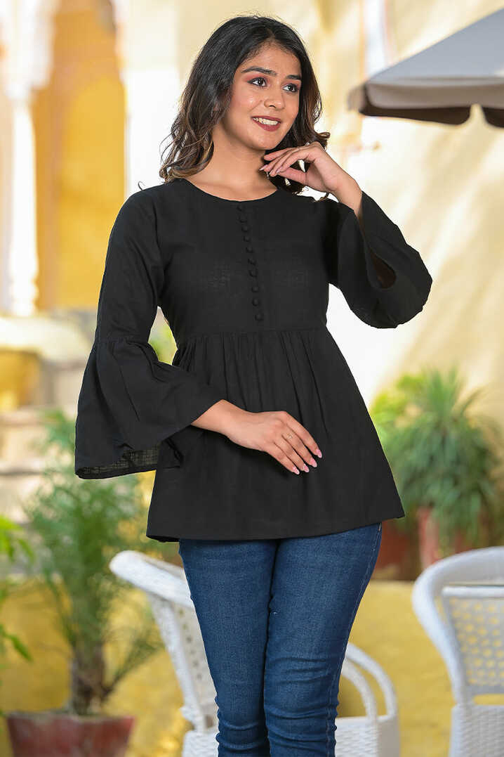 Girls Cotton Slub Solid Top (BLACK) – Yash Gallery