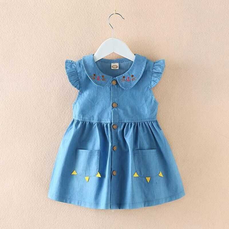 Girls Denim Dress Cute Cotton Kids Summer Dresses Basic Casual ...