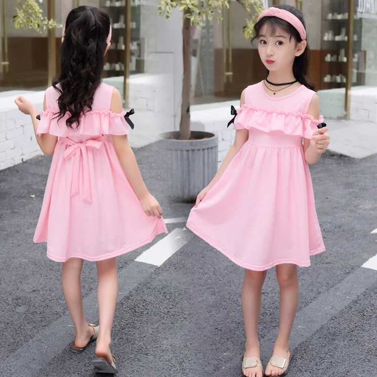 Girls Dress Summer Cotton Solid Kids Dresses for Girl Fashion Off ...