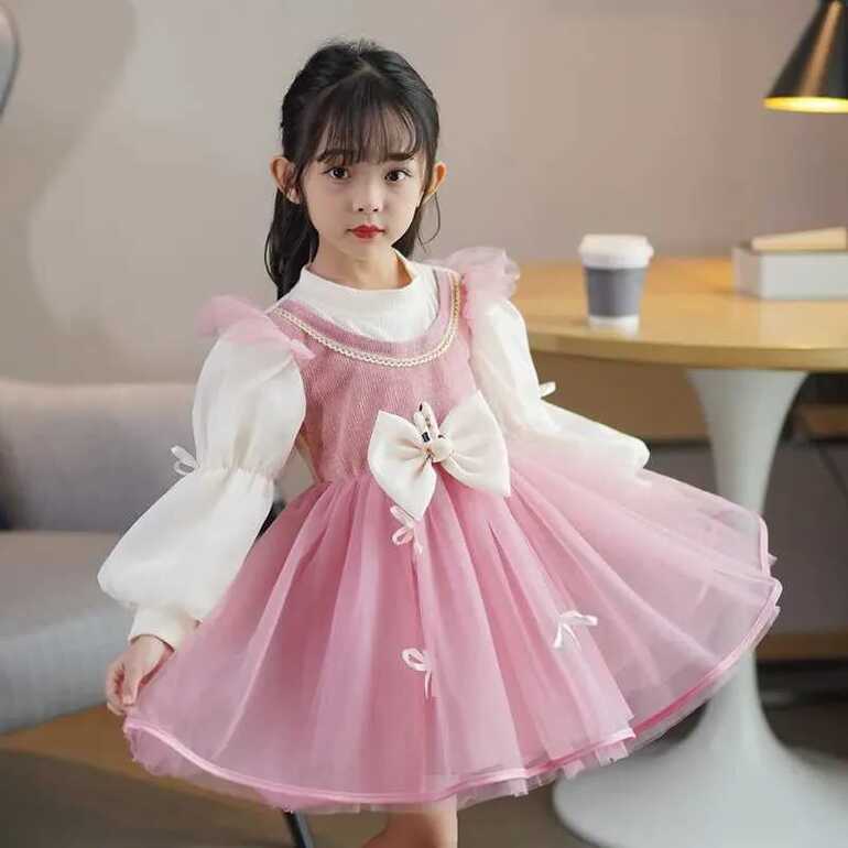 Girls Dresses Girls Dress Autumn Winter Girls Lantern Sleeve Super ...