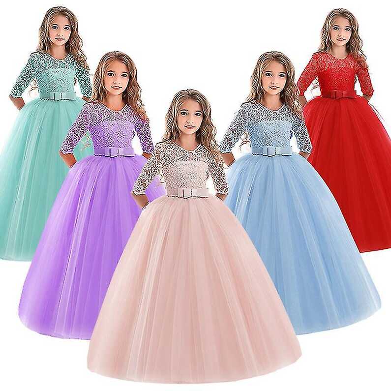 Girls Evening Party Long Lace Dress Kids Biethday Dresses For ...