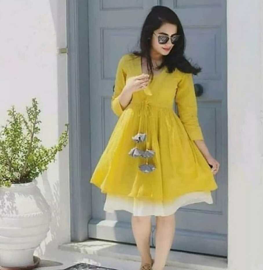 Girls Favorite Lemon Yellow Short Frock - FEVER OF FASHION