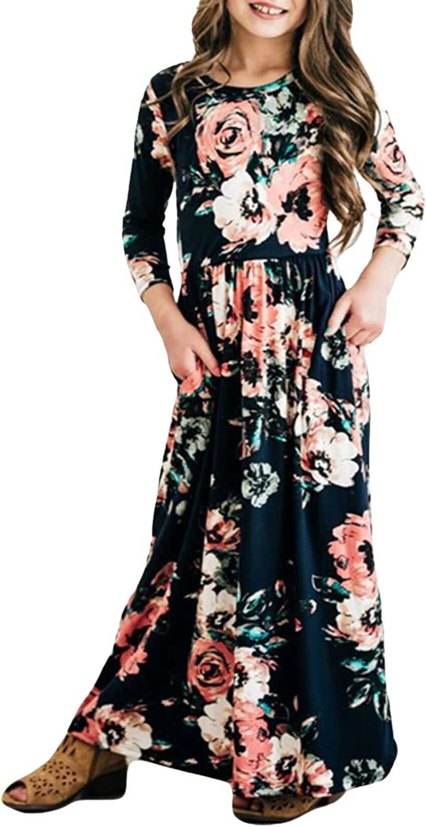 Girls Floral Maxi Dress with Long Sleeves and Turkey | Ubuy