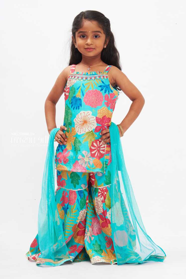 Girls Floral Tie-Up Kurti &amp; Gharara Set | Colorful &amp; Festive ...