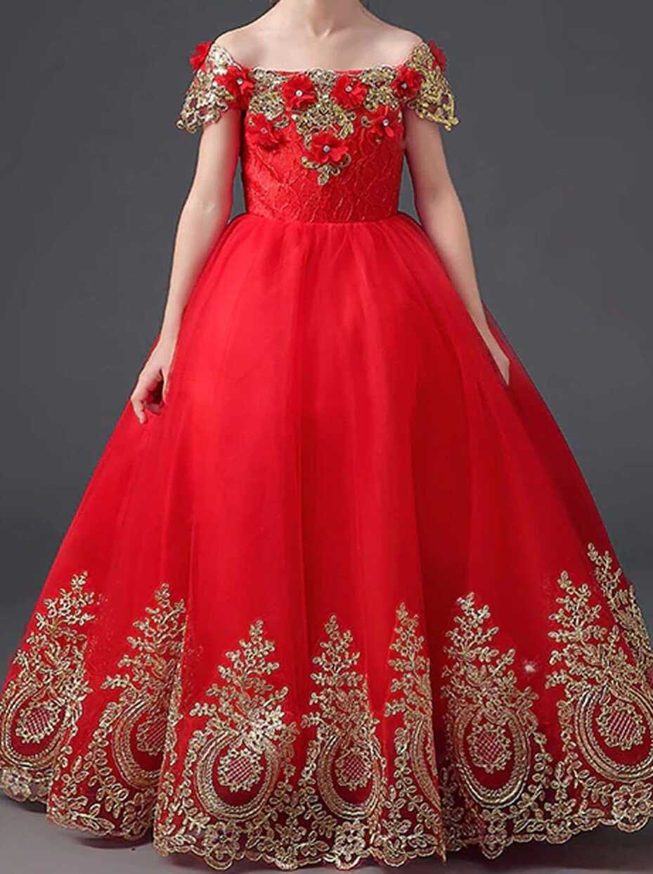 Girls Formal Dresses | Sequin Embellished Off Shoulder Princess ...