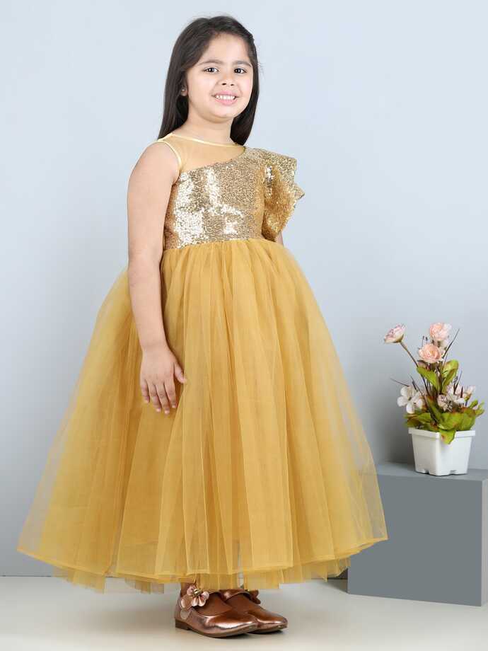 Girls Full Length GOLDEN Gown Dress TBMR23-05GD at Rs 499 | Girls ...